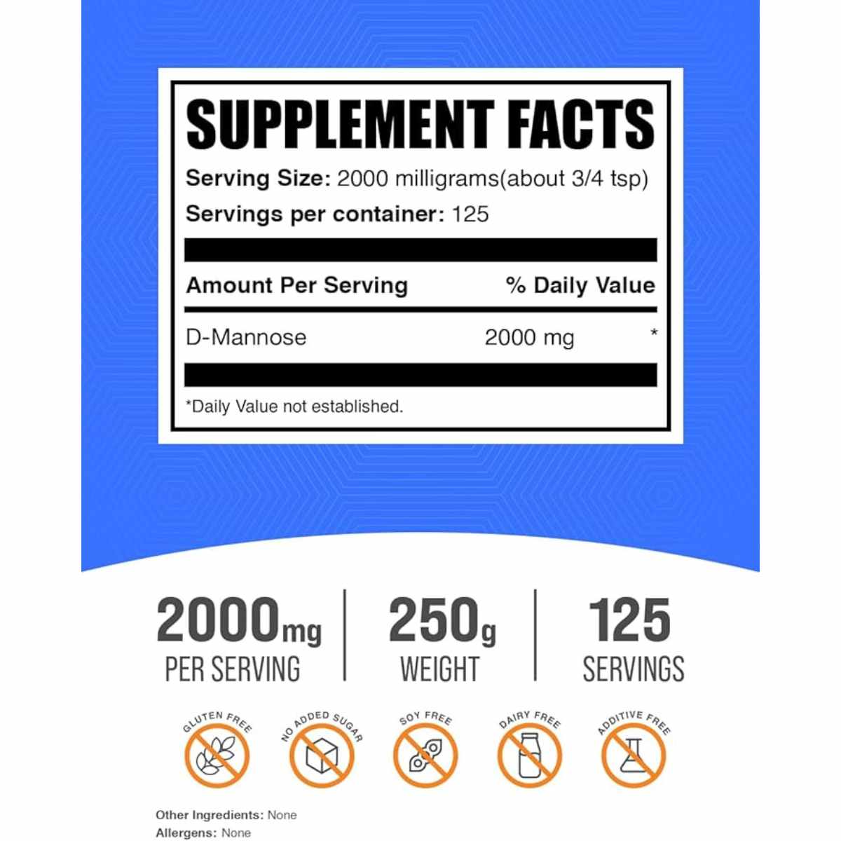 BulkSupplements.com  Polvo De D-Manosa  2000 mg - 250 g - Tabla Nutricional - Haz Tu Pedido