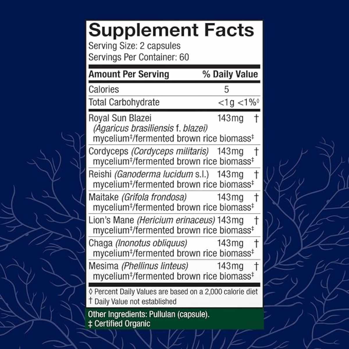 Host Defense Stamets 7® Apoyo Inmunológico  - 120 Cápsulas - Tabla Nutricional - Haz Tu Pedido