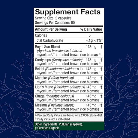 Host Defense Stamets 7® Apoyo Inmunológico  - 120 Cápsulas - Tabla Nutricional - Haz Tu Pedido
