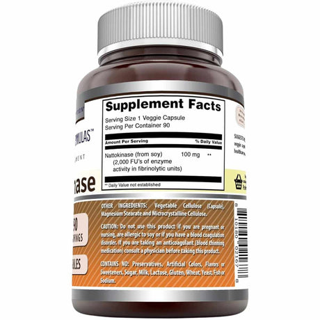 Amazing Nutrition Nattokinase  100 mg - 90  Cápsulas Vegetales - Tabla Nutricional - Haz Tu Pedido