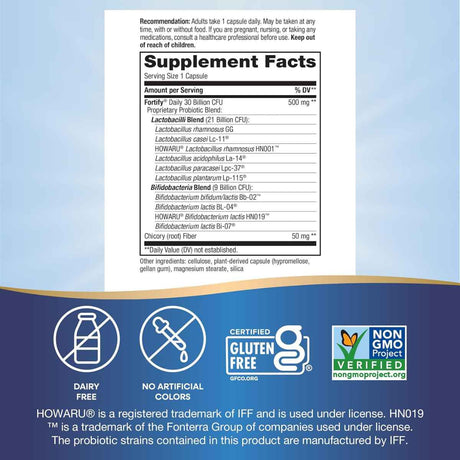 Natures Way Fortify® Probiótico Diario 30 Mil Millones CFU - 30 Cápsulas de Liberación Retardada - Tabla Nutricional - Haz Tu Pedido