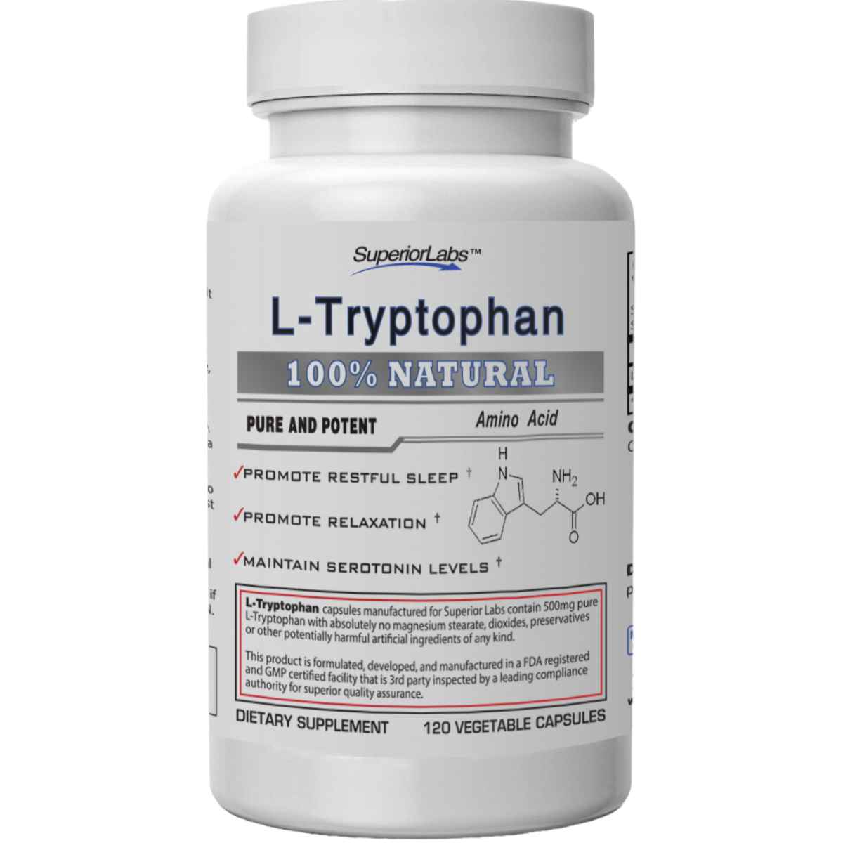 Superior Labs L-Triptófano  500 mg - 120 Cápsulas Vegetales - Haz Tu Pedido