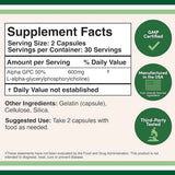 Double Wood Supplements Alpha GPC  300 mg - 60  Cápsulas - Tabla Nutricional - Haz Tu Pedido