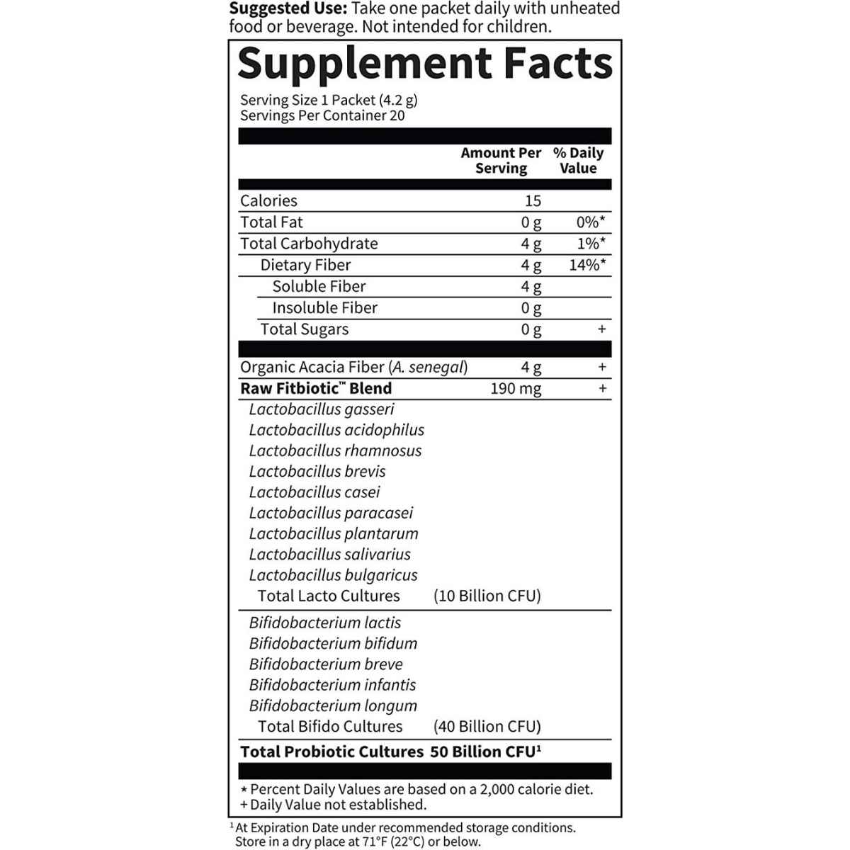 Garden of Life Dr. Formulated  Fitbiotic Probióticos 50 Mil Millones CFU - 20 Paquetes - Tabla Nutricional - Haz Tu Pedido