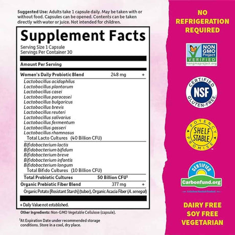 Garden of Life Probioticos 50 Mil Millones - 30 Cápsulas Vegetarianas - Tabla Nutricional - Haz Tu Pedido