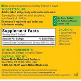 Nature Made Vitamina D3 1000 IU - 300 Cápsulas Blandas - Tabla Nutricional - Haz Tu Pedido