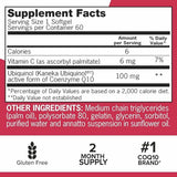Qunol Mega Ubiquinol CoQ10  100 mg - 60 Cápsulas Blandas - Tabla Nutricional - Haz Tu Pedido
