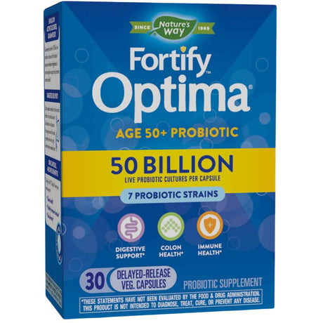 Natures Way Fortify® Optima® Probiótico para Adultos Mayores 50 Mil Millones CFU - 30 Cápsulas de Liberación Retardada - Haz Tu Pedido