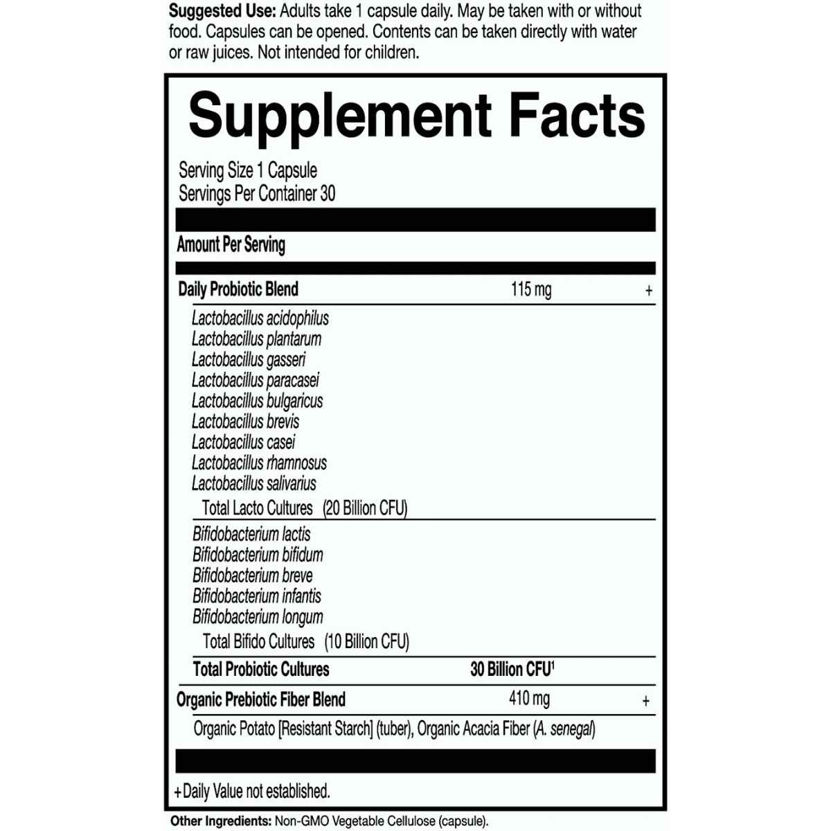 Garden of Life  Dr. Formulated Probióticos Uso Diario 30 Mil Millones CFU - 30 Cápsulas Vegetarianas - Tabla Nutricional - Haz Tu Pedido