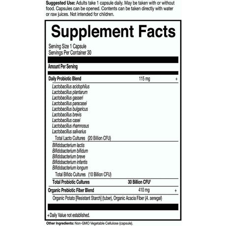 Garden of Life  Dr. Formulated Probióticos Uso Diario 30 Mil Millones CFU - 30 Cápsulas Vegetarianas - Tabla Nutricional - Haz Tu Pedido