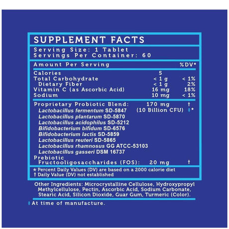 Lovebug Probiotics Here's The Skinny 10 Mil Millones CFU - 30 Cápsulas - Tabla Nutricional - Haz Tu Pedido