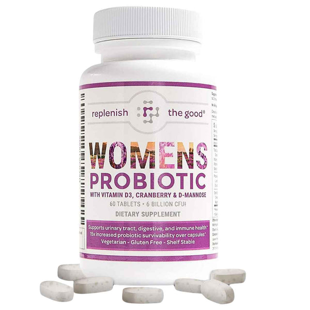 Replenish the Good Probiótico para Mujeres 6 Mil Millones CFU - Sabor Arándano Rojo - 60 Tabletas - Haz Tu Pedido
