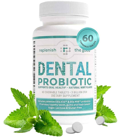 Replenish the Good Probiótico para Salud Dental 3 Mil Millones CFU - Sabor Menta - 60 Tabletas Masticable - Haz Tu Pedido