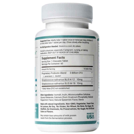 Replenish the Good Probiótico para Salud Dental 3 Mil Millones CFU - Sabor Menta - 60 Tabletas Masticable - Tabla Nutricional - Haz Tu Pedido