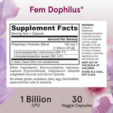 Jarrow Formulas Fem-Dophilus® Probióticos 1 Mil Millones CFU - 30 Cápsulas Vegetales - Tabla Nutricional - Haz Tu Pedido