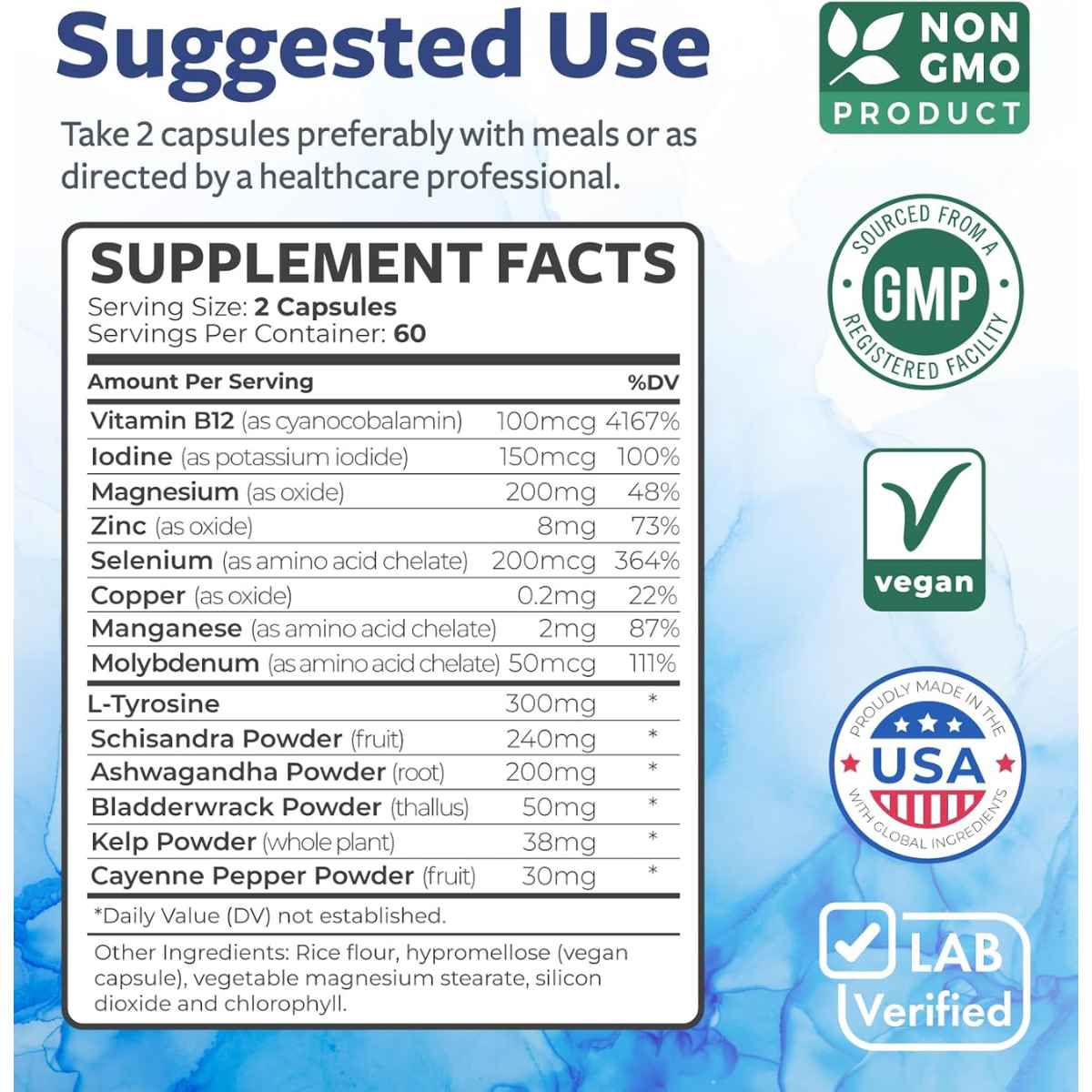 Healths Harmony Thyroid Support with Iodine - 120 Cápsulas - Tabla Nutricional - Haz Tu Pedido