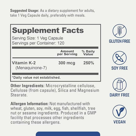 Biophix Vitamin K2 MK-7 300 mcg - 120 Vegan Cápsulas