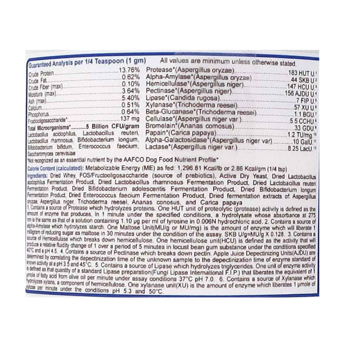 Nature's Farmacy Dogzymes Probiótico Balance Diario para Caninos - 908 g - Tabla Nutricional - Haz Tu Pedido