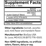 BioGaia Gastrus Probiótico para Salud Digestiva Óptima - Sabor Menta Mandarina - 30 Tabletas Masticable - Tabla Nutricional - Haz Tu Pedido