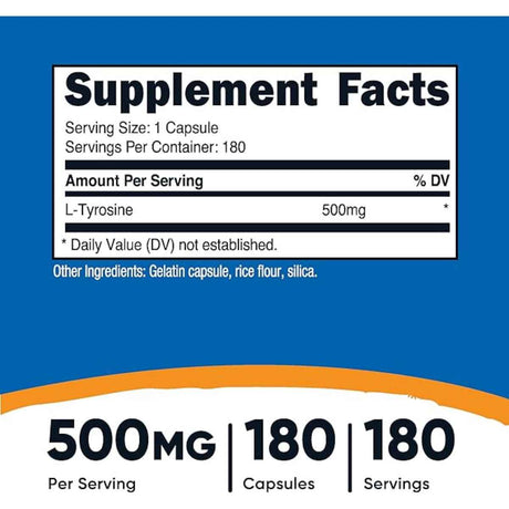 Nutricost L-Tirosina 500 mg - 180 Cápsulas