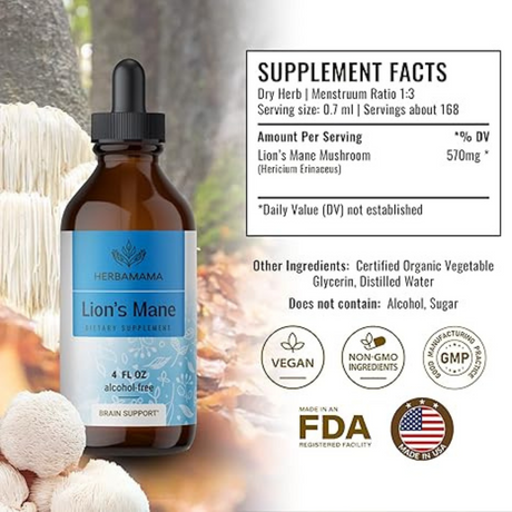 Herbamama Melena de León 570 mg - 4 oz - Tabla Nutricional - Haz Tu Pedido