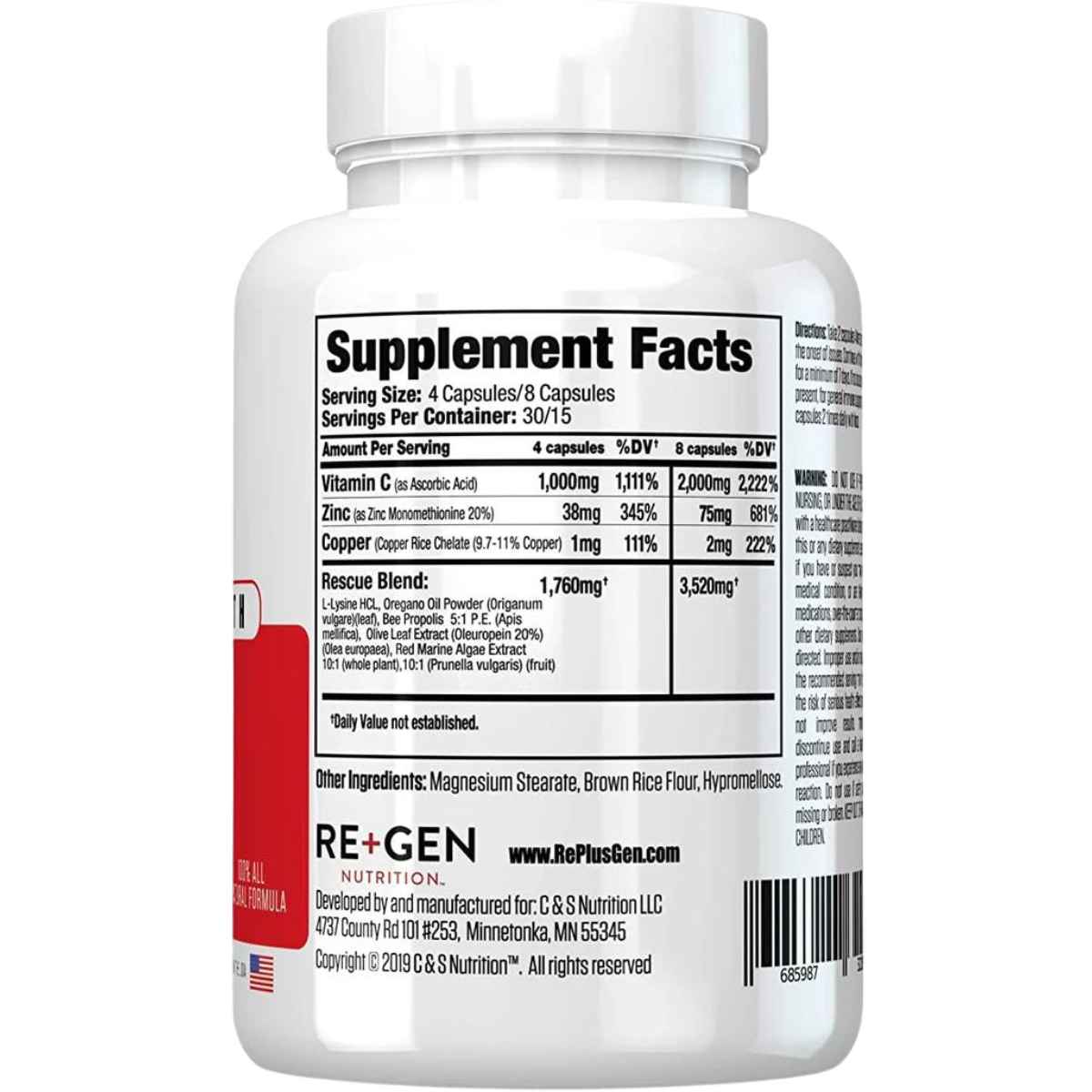 Re+Gen Nutrition Fórmula de Apoyo Inmunológico - 120 Cápsulas - Tabla Nutricional - Haz Tu Pedido