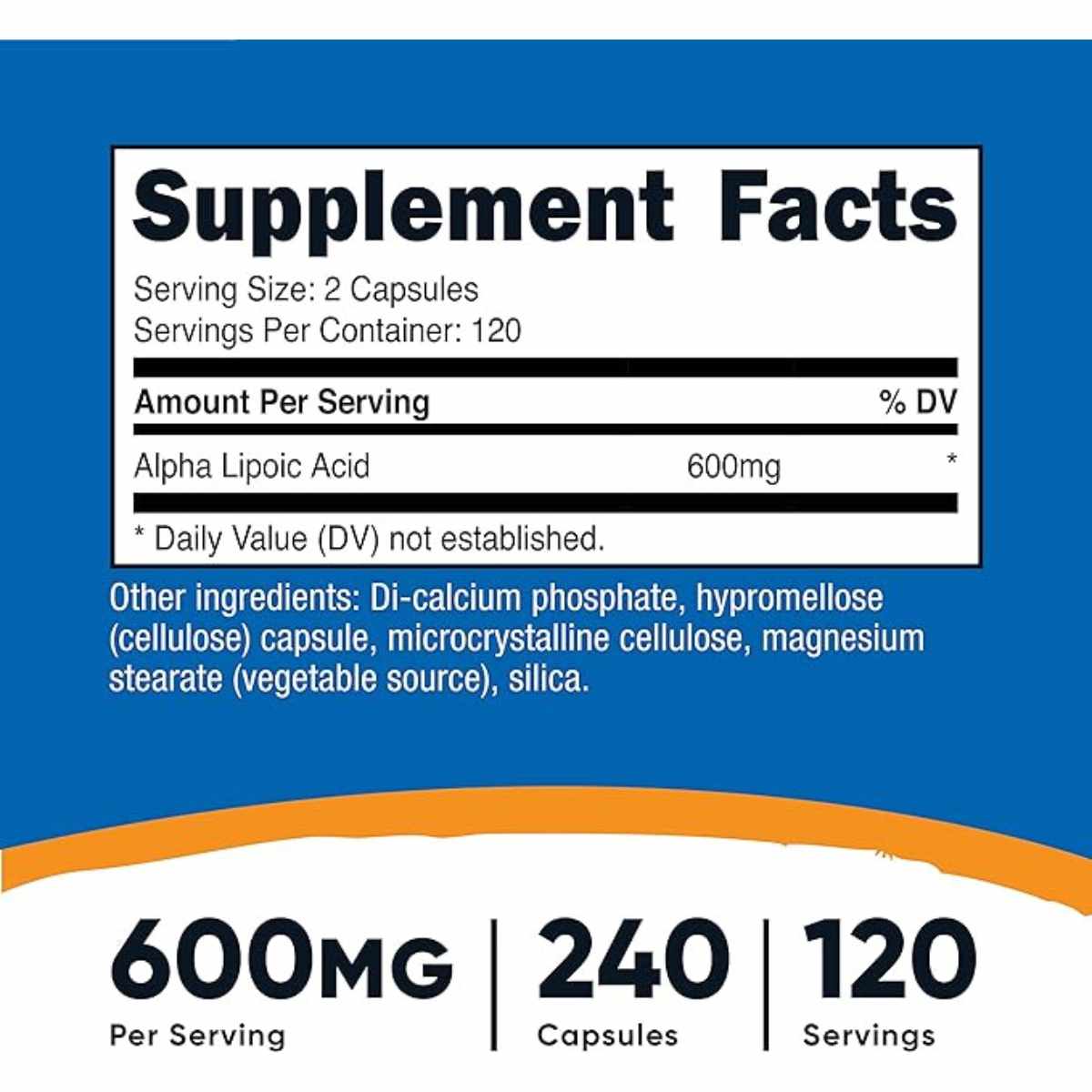Nutricost Ácido Alfa Lipoico 600 mg - 240 Cápsulas - Tabla Nutricional - Haz Tu Pedido