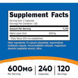 Nutricost Ácido Alfa Lipoico 600 mg - 240 Cápsulas - Tabla Nutricional - Haz Tu Pedido