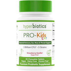 Hyperbiotics Pro-Kids ENT Refuerzo Inmunitario y Protección para Oídos, Nariz y Garganta 3 Mil Millones CFU - Sabor Fresa Vainilla - 45 Tabletas Masticable - Haz Tu Pedido