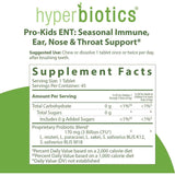 Hyperbiotics Pro-Kids ENT Refuerzo Inmunitario y Protección para Oídos, Nariz y Garganta 3 Mil Millones CFU - Sabor Fresa Vainilla - 45 Tabletas Masticable - Tabla Nutricional - Haz Tu Pedido