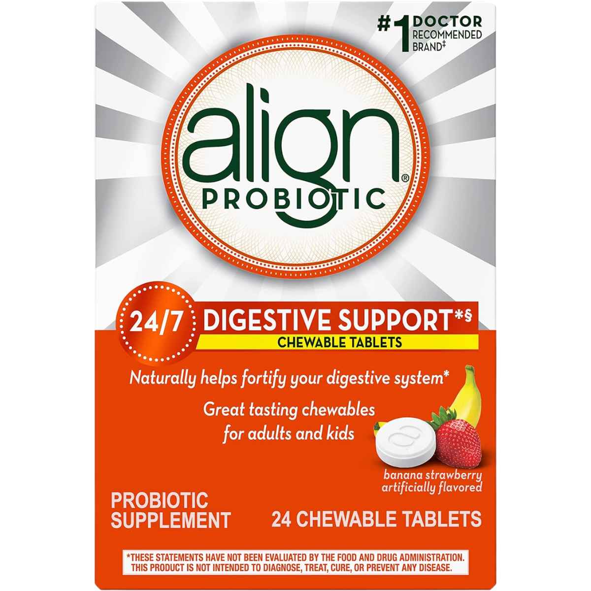 Align Probiotic Suplemento Probiótico - Sabor Plátano Fresa - 24 Tabletas Masticable - Haz Tu Pedido