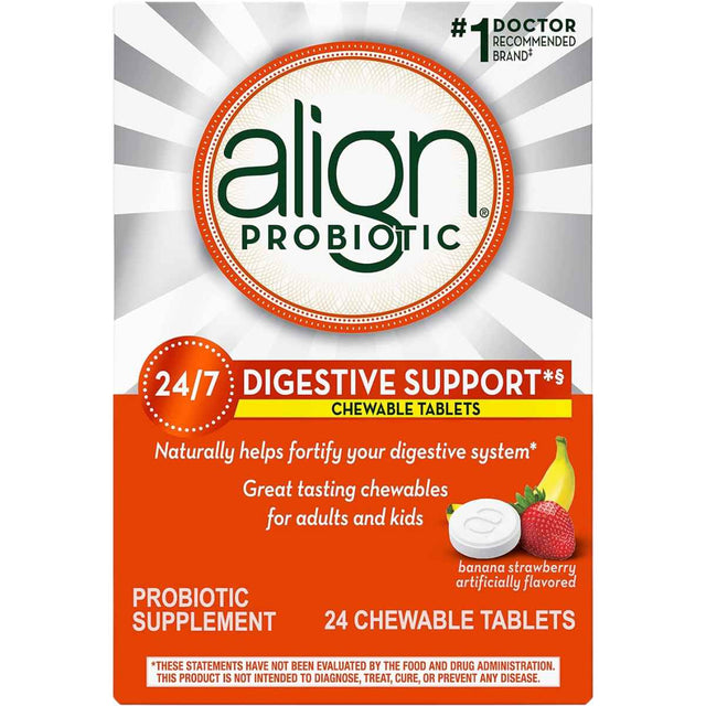 Align Probiotic Suplemento Probiótico - Sabor Plátano Fresa - 24 Tabletas Masticable - Haz Tu Pedido