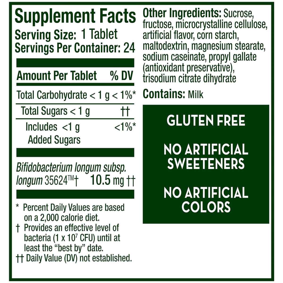 Align Probiotic Suplemento Probiótico - Sabor Plátano Fresa - 24 Tabletas Masticable - Tabla Nutricional - Haz Tu Pedido