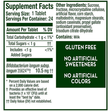 Align Probiotic Suplemento Probiótico - Sabor Plátano Fresa - 24 Tabletas Masticable - Tabla Nutricional - Haz Tu Pedido