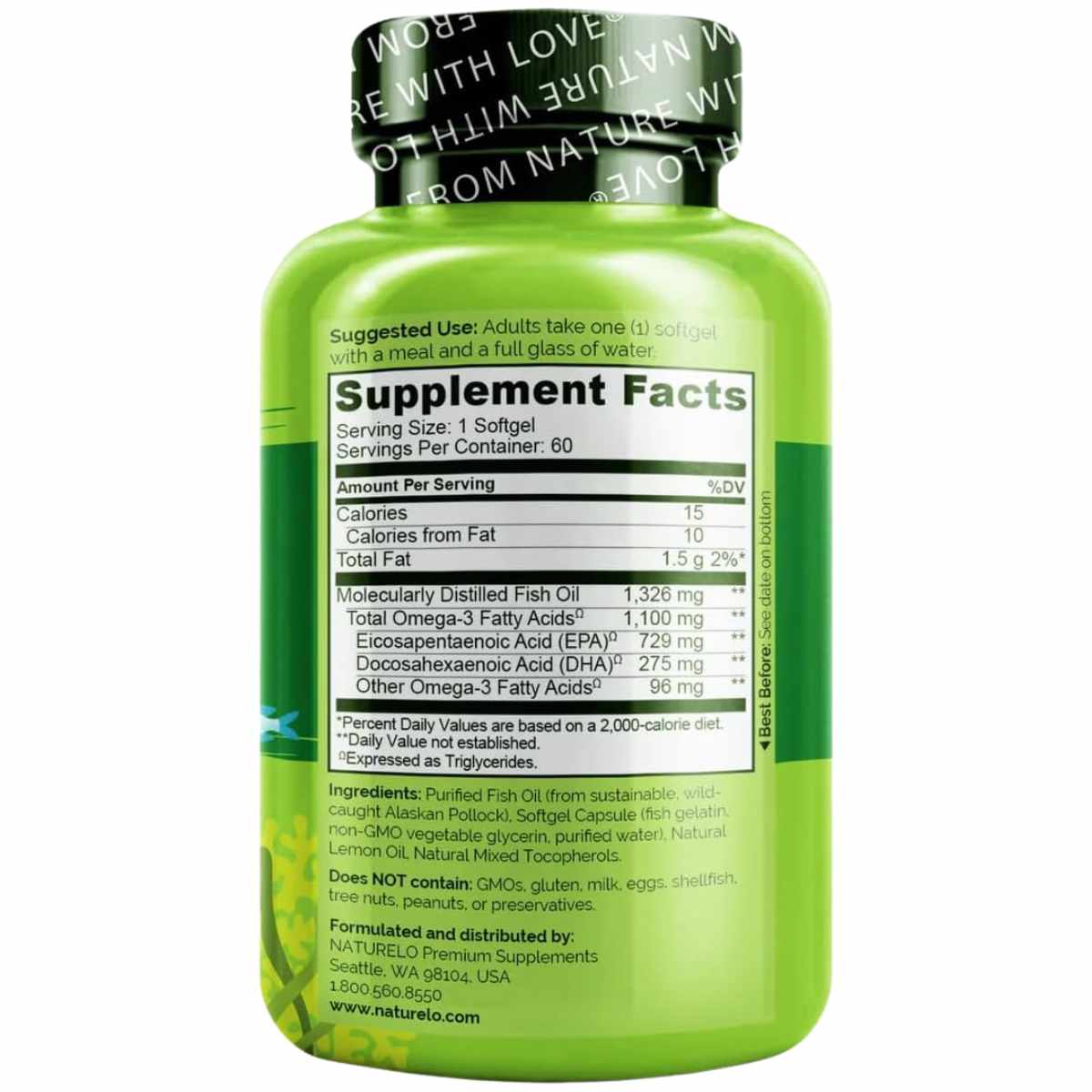 Naturelo Omega-3 1100 mg - 60 Cápsulas Blandas - Tabla Nutricional - Haz Tu Pedido