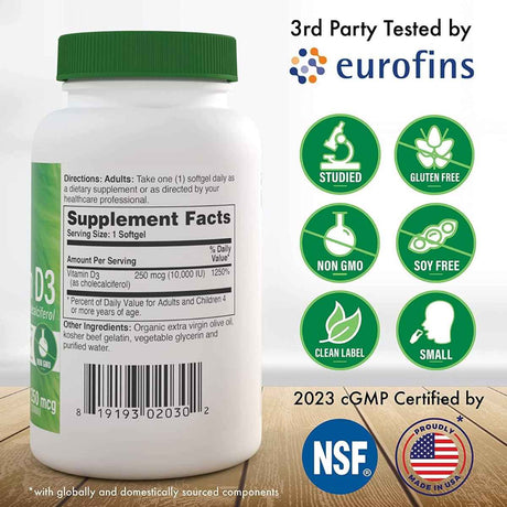 Health Thru Nutrition Vitamina D3 - 10000 IU Para Apoyar El Sistema Inmunológico – 360 Cápsulas Blandas