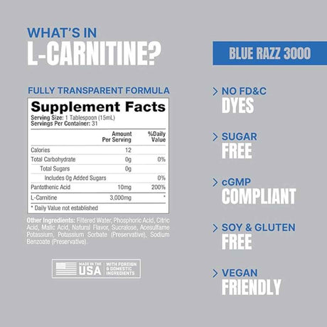 ProSupps®  L-Carnitine Líquido 3000 mg - Sabor Frambuesa Azul - 473 ml - Tabla Nutricional - Haz Tu Pedido