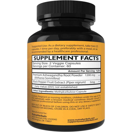 NUTRAHERBALS Ashwagandha with Black Pepper - 120 Cápsulas - Haz Tu Pedido