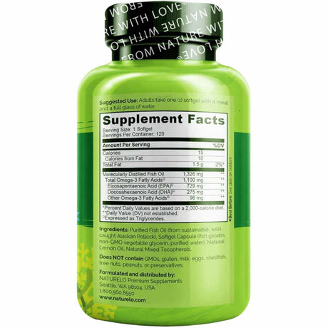Naturelo Omega-3 - 120 Cápsulas Blandas - Tabla Nutricional - Haz Tu Pedido