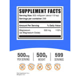 BulkSupplements Óxido de Magnesio 835 mg - 500 g - Tabla Nutricional - Haz Tu Pedido