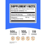BulkSupplements Óxido de Magnesio 835 mg - 100 g - Tabla Nutricional - Haz Tu Pedido