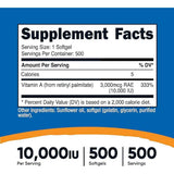 Nutricost Vitamina A 10000 IU - 500 Cápsulas Blandas - Tabla Nutricional - Haz Tu Pedido
