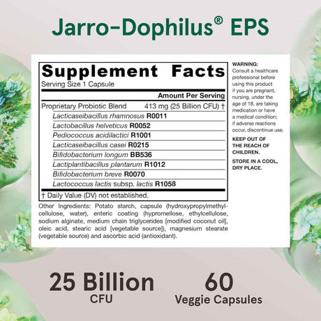 Jarrow Formulas Dophilus® EPS Probiótico 25 Mil Millones CFU - 60 Cápsulas Vegetales - Tabla Nutricional - Haz Tu Pedido
