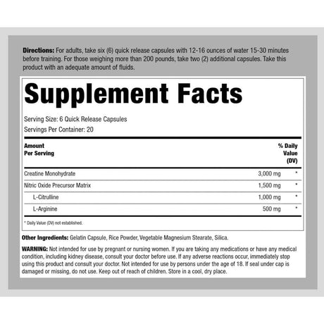 Fitness Labs Creatina Alemana Pump - 120 Cápsulas - Tabla Nutricional - Haz Tu Pedido
