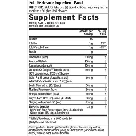 Irwin Naturals Cúrcuma+ Complejo Curcumina C3 - 60  Cápsulas Blandas - Tabla Nutricional - Haz Tu Pedido
