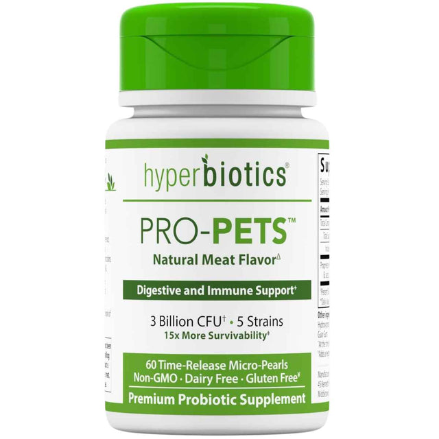 Hyperbiotics PRO-PETS Probiótico Para Perros y Gatos Soporte Digestivo e Inmunitario 3 Mil Millones CFU - 60 Microperlas de Liberación Prolongada - Haz Tu Pedido