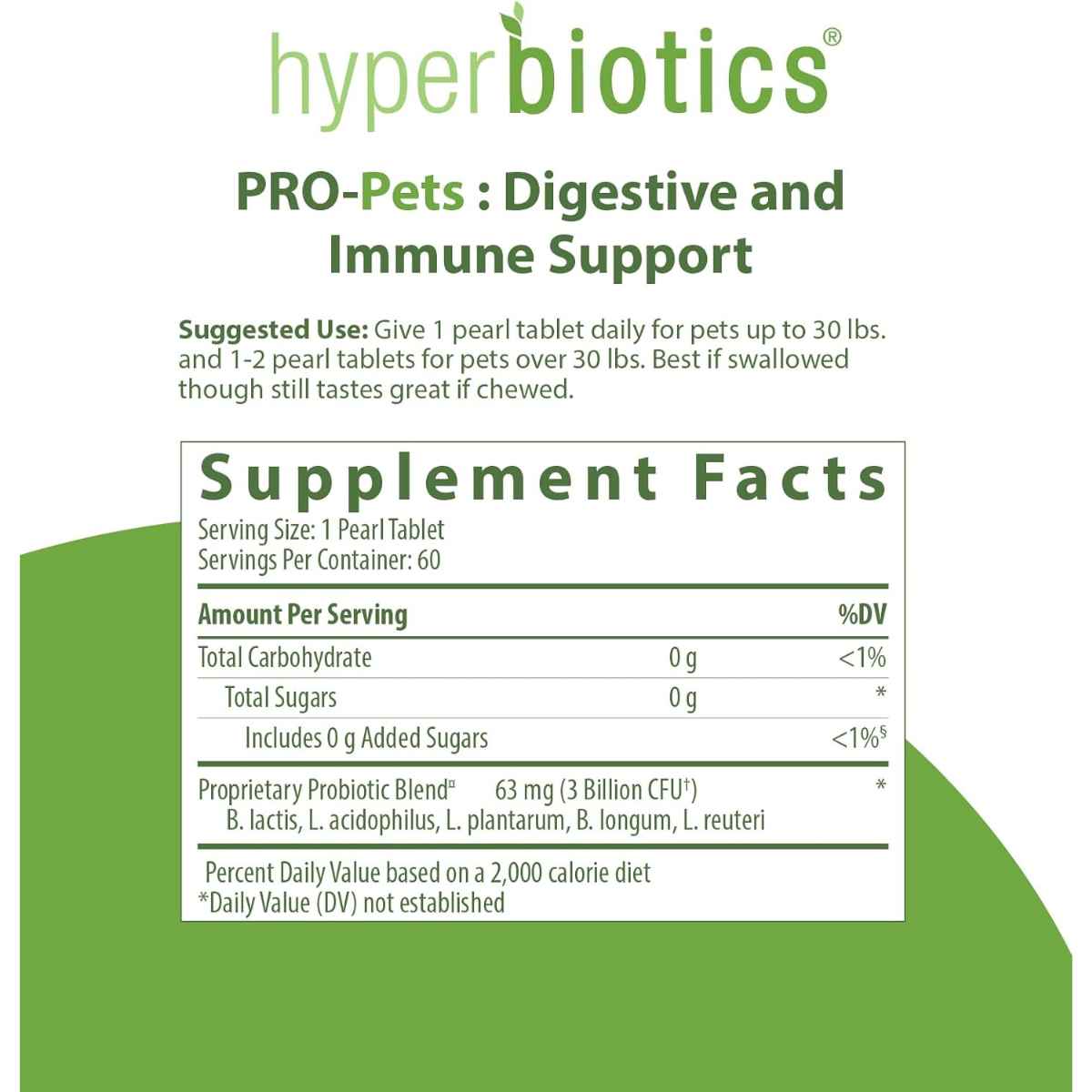 Hyperbiotics PRO-PETS Probiótico Para Perros y Gatos Soporte Digestivo e Inmunitario 3 Mil Millones CFU - 60 Microperlas de Liberación Prolongada - Tabla Nutricional - Haz Tu Pedido