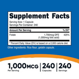 Nutricost Ácido Fólico 1000 mcg - 240 Cápsulas - Tabla Nutricional - Haz Tu Pedido