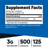 Nutricost Monohidrato de creatina 3 g - 500 Cápsulas - Tabla Nutricional - Haz Tu Pedido