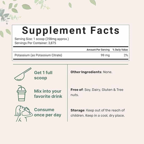 Micro Ingredients Citrato de Potasio en Polvo 99 - 1000  g - Tabla Nutricional - Haz Tu Pedido